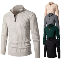 Load image into Gallery viewer, Men's Solid Cable Casual Zip Stand Collar Sweater