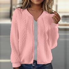 Load image into Gallery viewer, Casual Jacket For Women Fall Winter V-Neck Solid Color Cable Knitted Coat Zipper Long Sleeve Loose Sweatshirt