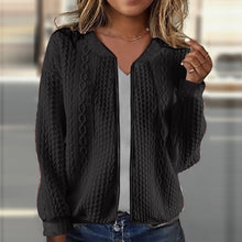Load image into Gallery viewer, Casual Jacket For Women Fall Winter V-Neck Solid Color Cable Knitted Coat Zipper Long Sleeve Loose Sweatshirt