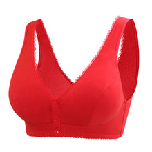 Load image into Gallery viewer, Button Front Lace Trim Soft Cotton Tank Bra