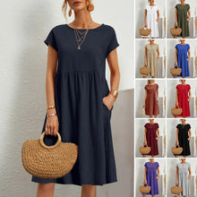 Cargar imagen en el visor de la galería, 【HOT🎁【S-5XL】 Vestido de mujer 2024 de algodón y lino con cuello redondo y corte holgado 👉 - España