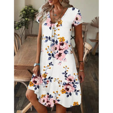 Load image into Gallery viewer, Vestido de manga corta con escote en pico y estampado holgado - EspaƱa
