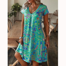 Load image into Gallery viewer, Vestido de manga corta con escote en pico y estampado holgado - EspaƱa