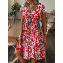 Load image into Gallery viewer, Vestido de manga corta con escote en pico y estampado holgado - EspaƱa