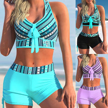 Cargar imagen en el visor de la galería, Traje de baño estampado de bikini con falda boxer dividida de talla grande explosiva para mujer - España