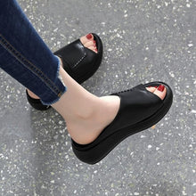 Cargar imagen en el visor de la galería, Zapatos de suela blanda realzados de suela gruesa de cuero suave Zapatilla de boca de pez