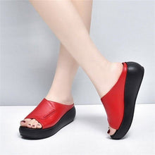 Cargar imagen en el visor de la galería, Zapatos de suela blanda realzados de suela gruesa de cuero suave Zapatilla de boca de pez