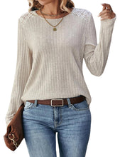 Load image into Gallery viewer, Women's Lace Long Sleeve Shirts Lightweight Fall Casual Crewneck Pullover T Shirt Tops