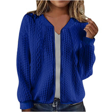 Load image into Gallery viewer, Casual Jacket For Women Fall Winter V-Neck Solid Color Cable Knitted Coat Zipper Long Sleeve Loose Sweatshirt