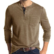 Load image into Gallery viewer, Mens Casual Round Neck Buttons Shirt Tops Soild Color Long Sleeves Slim Fit Tee