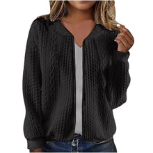 Load image into Gallery viewer, Casual Jacket For Women Fall Winter V-Neck Solid Color Cable Knitted Coat Zipper Long Sleeve Loose Sweatshirt