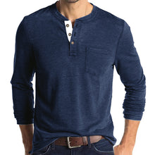 Load image into Gallery viewer, Mens Casual Round Neck Buttons Shirt Tops Soild Color Long Sleeves Slim Fit Tee