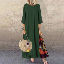 Load image into Gallery viewer, Colarinho redondo floral de outono com botões de bloqueio de cor e vestido de mangas patchwork. Solto e confortável, com cores de retalhos para um ar de elegância e generosidade. Disponível em 12 cores à escolha.