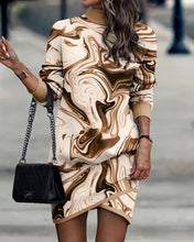 Cargar imagen en el visor de la galería, 48% OFF-Vestido Irregular de Manga Larga con Cuello Alto Estampado