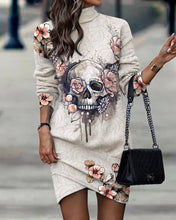 Cargar imagen en el visor de la galería, 48% OFF-Vestido Irregular de Manga Larga con Cuello Alto Estampado