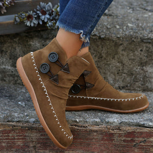 Stitched flat high-top short boots