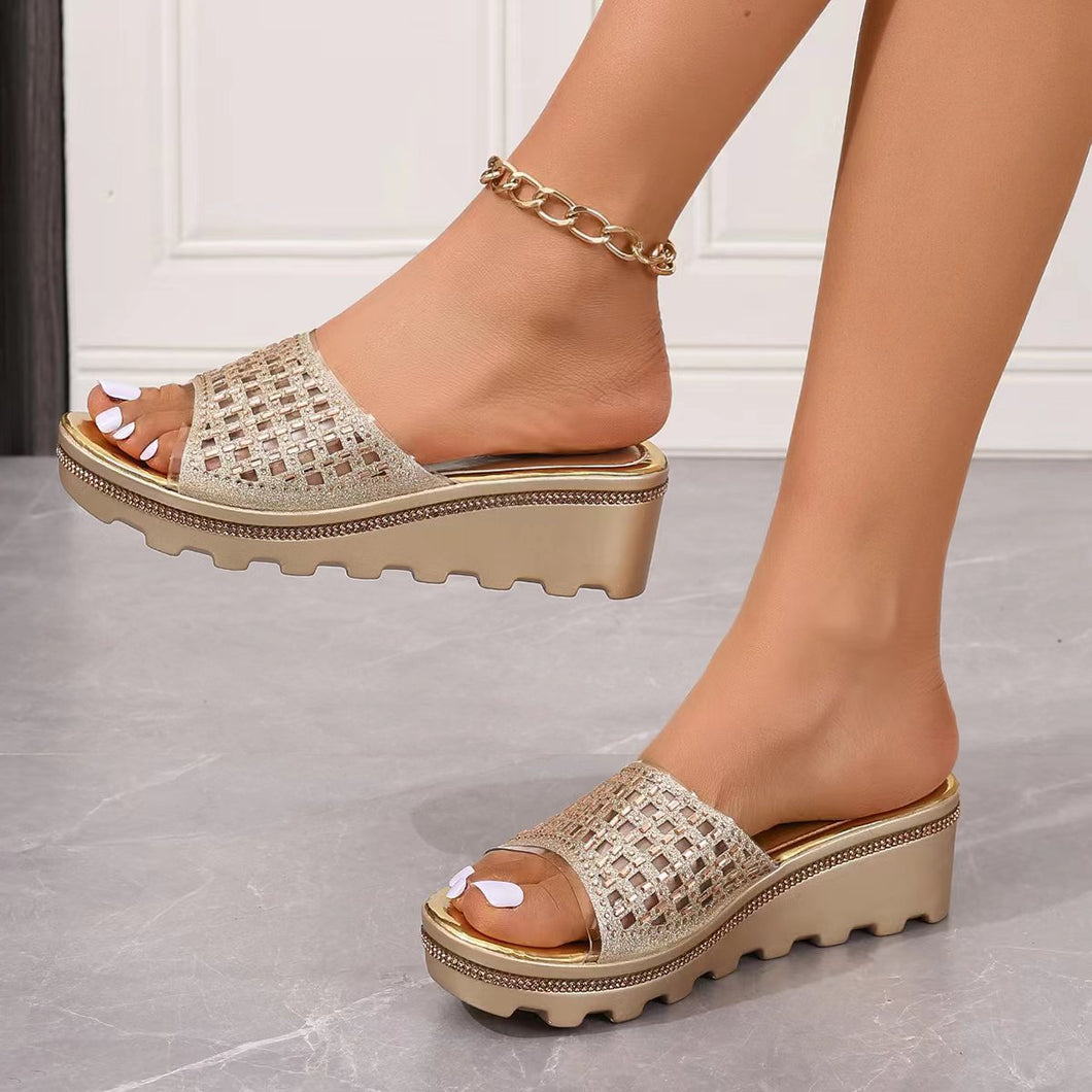 Summer Thick-Soled Non-slip Rhinestone Slippers