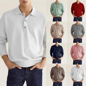 Men's Solid Color Long Sleeve Polo Shirt