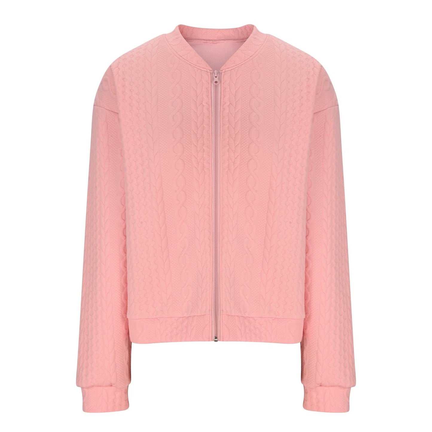 Casual Jacket For Women Fall Winter V-Neck Solid Color Cable Knitted Coat Zipper Long Sleeve Loose Sweatshirt