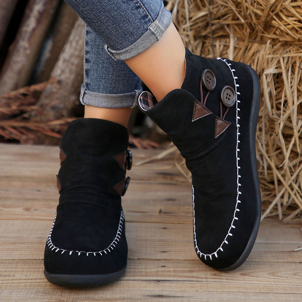 Stitched flat high-top short boots