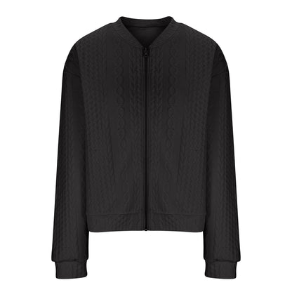 Casual Jacket For Women Fall Winter V-Neck Solid Color Cable Knitted Coat Zipper Long Sleeve Loose Sweatshirt