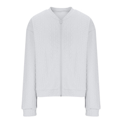 Casual Jacket For Women Fall Winter V-Neck Solid Color Cable Knitted Coat Zipper Long Sleeve Loose Sweatshirt