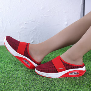 Women Daily Fly Knit Fabric Summer Air Cushion Mule Slippers