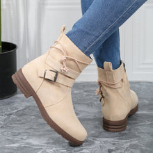 Cargar imagen en el visor de la galería, Women Buckle Decor Tie Side Faux Suede Boots
