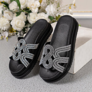 Women's Summer Rhinestone Thick Soled Slippers