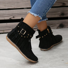 Cargar imagen en el visor de la galería, Women&#39;s Suede Fringe Drop Round Toe Flat Boots
