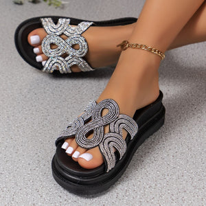 Women's Summer Rhinestone Thick Soled Slippers