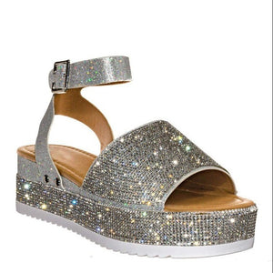 Ladies Rhinestone Buckle Fashion Platform Sandals