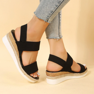 Stretch Peep Toe Casual Side Hollow Slope Bottom Sandals