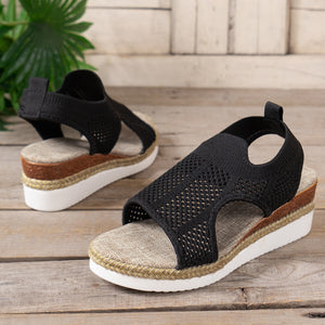 Womens Width Sandals Flat Wedge Heel Fly Weave Casual Hollow Beach Sandals