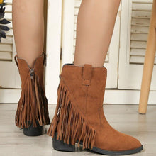 Load image into Gallery viewer, Winter tassel thick heel pointed toe high boots
