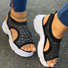 Cargar imagen en el visor de la galería, Summer Thick Sole Rhinestone Flying Woven Casual Ladies Sandals
