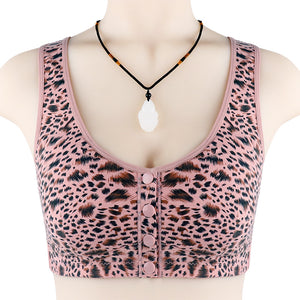 Leopard print soft cotton button-front bra