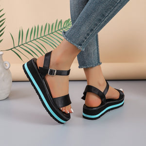 Women's Color Block Round Toe Buckle Sandals