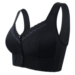 Front-Clasp Soft Cotton Lace Wire-Free Plus Size Bra for Middle-Aged and Elderly