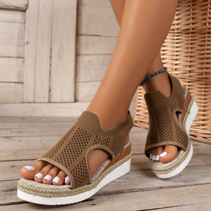 Womens Width Sandals Flat Wedge Heel Fly Weave Casual Hollow Beach Sandals