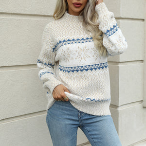 Women's Christmas Knitwear 2023 Long Sleeve Loose Half Turtleneck Snowflake Sweater for Women