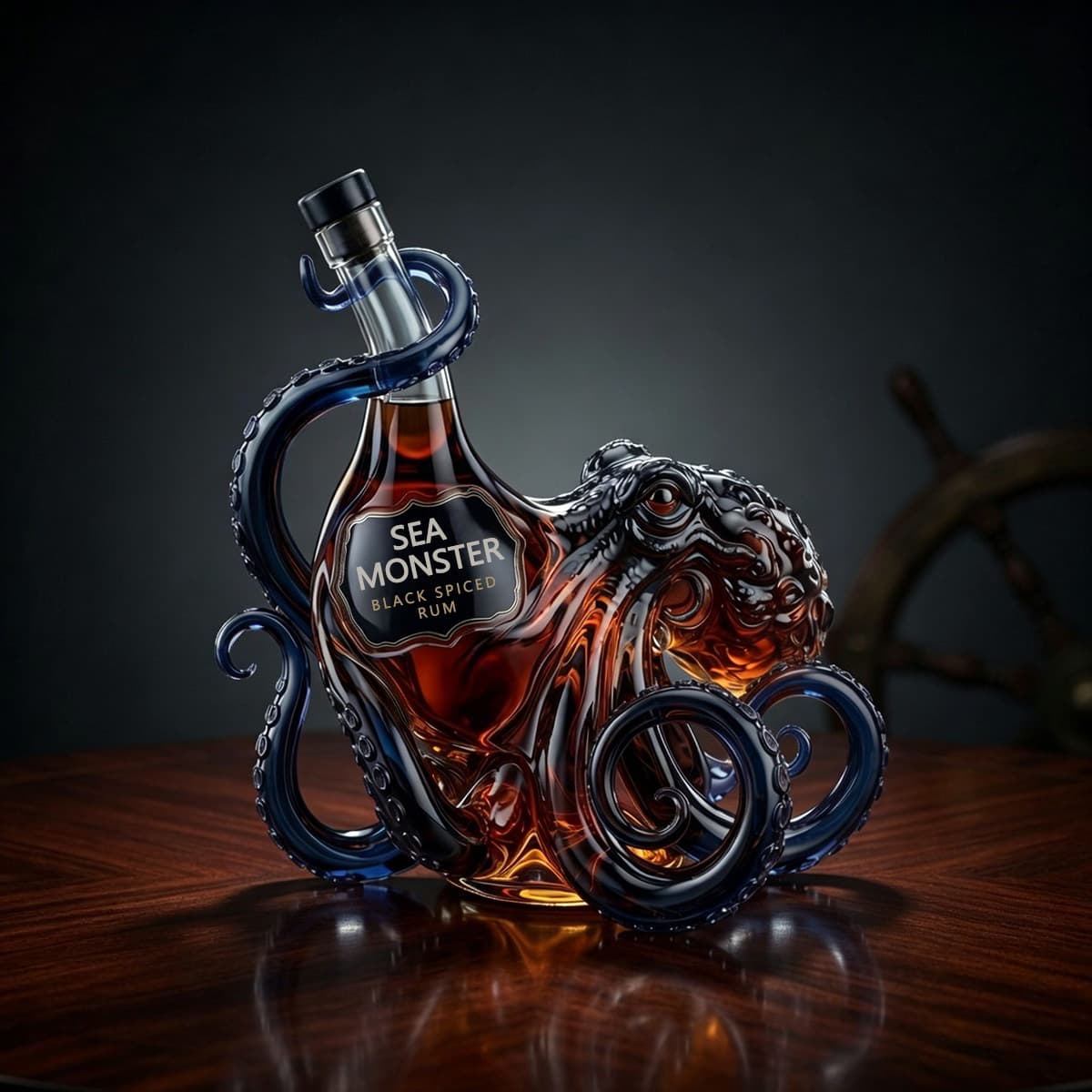Sea Monster Black Spiced Rum Glass Bottle