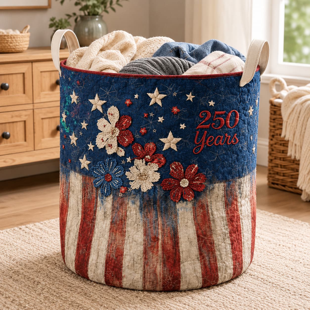 USA 250th Anniversary Quilted Laundry Basket