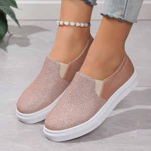 Women's Plus Size Round Toe Flat Sequined Loafers