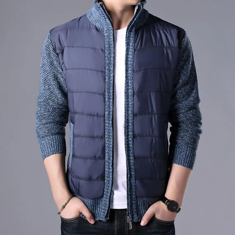 Men's CardiganFashion Patchwork knitted Zipper Stand Collar Thick Jackets