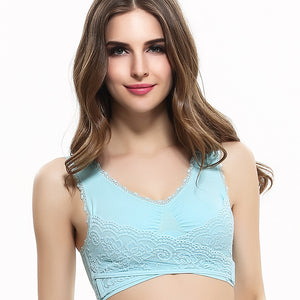 Women's Plus Size Lace Wide Straps Wireless Bra Front Closure Push Up Bras