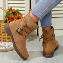 Cargar imagen en el visor de la galería, Women Buckle Decor Tie Side Faux Suede Boots
