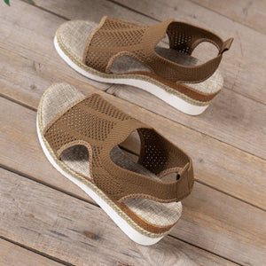 Womens Width Sandals Flat Wedge Heel Fly Weave Casual Hollow Beach Sandals