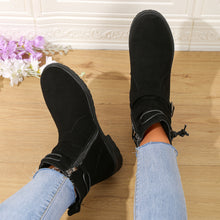 Cargar imagen en el visor de la galería, Women Buckle Decor Tie Side Faux Suede Boots
