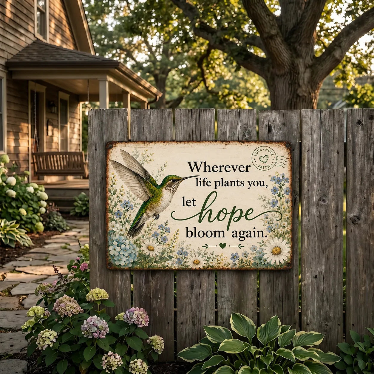 🌿 Hope Bloom Again Hummingbird Garden Sign